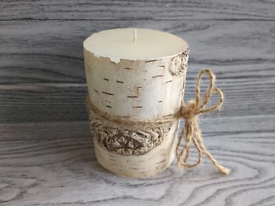 $16.95 • Buy Birch Wood Log Bark Real-Flame Rustic Pillar Wax Wick Candle 1 Piece 4  Sparkle