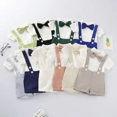 Infant Newborn Baby Boys Gentleman Shorts Suit Romper Shirts Outfit Set Clothes • £1.59