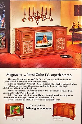 Magnavox TV Console Mediterranean Color Stereo Vintage Print Ad 1968 • $13.20