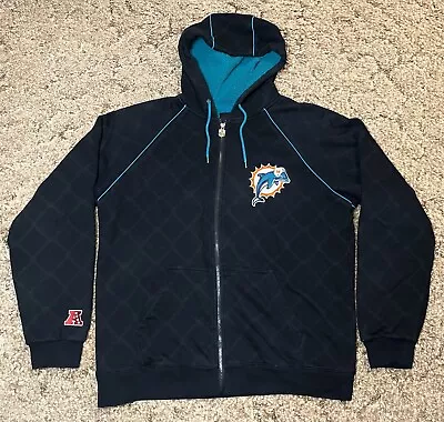 Miami Dolphins Hoodie Mens Large Black NFL Pro Line Full Zip Sherpa Fleece Lined • $44.88
