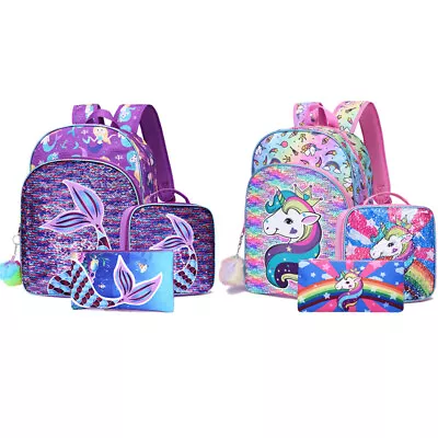 3Pcs Mermaid Unicorn School Bag Backpack Lunch Bag Pencil Case Gift • $54.97