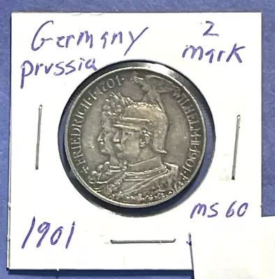 1901 German / Prussia 2 Mark .90 SILVER Coin EF/XF - AU • $29.99