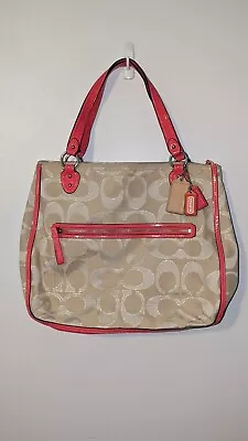 COACH 22455  Poppy Sateen Signature C Glam Tote Purse Handbag Cream/Pink • $39.99