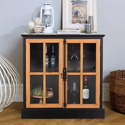 Accent Storage Cabinet With 2 Glass Doors Buffet & Sideboard Decorative Cabinet • $182.99