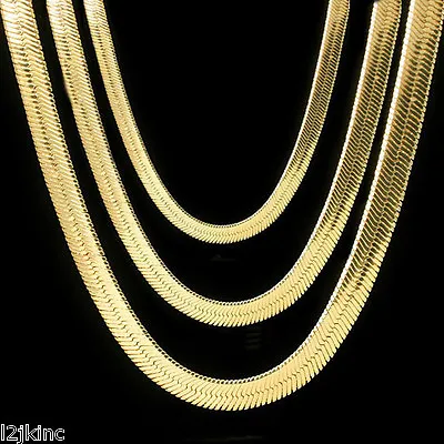 Men & Lady 14K Gold Plated 4mm - 14mm Flat 20  Or 24  Herringbone Necklace Chain • $13.95