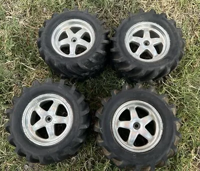 Used Vintage Chevron 1/8 Monster Truck Tires & Wheels For Traxxas T-Maxx 14m Hex • $17.95