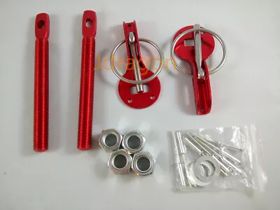 JDM Aluminum Mount Bonnet Flip Over Hood Latch Pin Locking Kit Red • $16.95