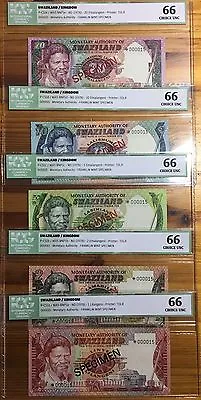 Set 5 Billetes Swaziland Specimen 1251020 Emalangeni 1977 (number 000015) Un • $315