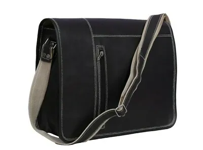 Vintage Handmade Genuine Black Goat Leather Messenger Crossbody Satchel Bag New • $96.68
