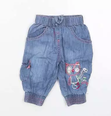 Babaluno Girls Blue Cotton Straight Jeans Size 3-6 Months • £5