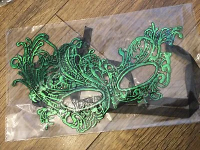 Emerald Green Lace Venetian Floral Mask Masquerade Ball Poison Ivy Hen Do • £3.99