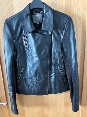 Muubaa Black Real Crinkle Leather Biker Style Zip Jacket UK 10 US 6 EU 38 £445 • $124.44