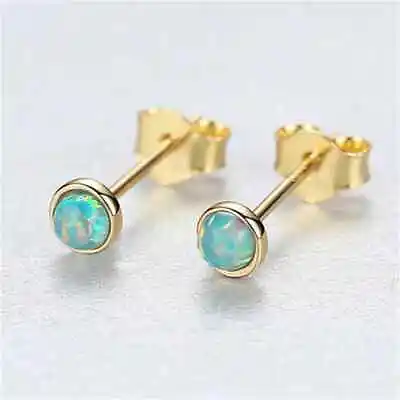 Pair Mini 925 Silver 14k Gold Plated Earrings In  Blue White Or  Green Opal • £5.99