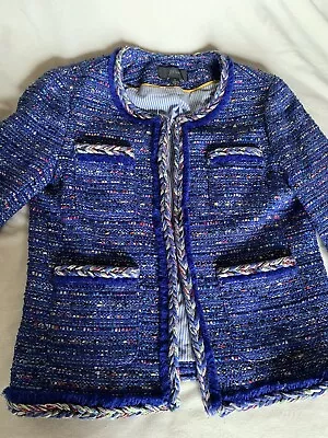 J. Crew Tweed Lady Jacket Blue Braided Trim Size 0 Pre-owned J Crew Blazer • $76