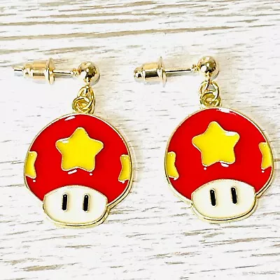 SUPER MARIO BROS Mushroom Inspired Handmade Dangle Earrings Hypoallergenic Posts • $5.95