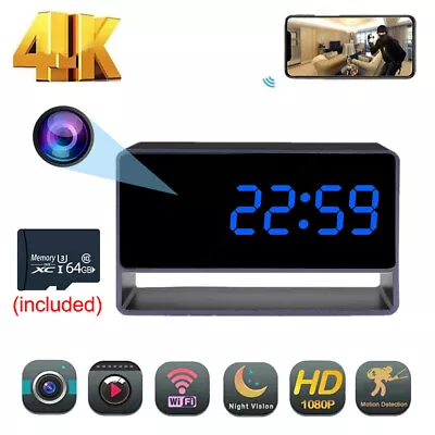 1080P WIFI Wireless Mini Clock Camera Time Alarm Watch Security Night Vision Mot • $58.59