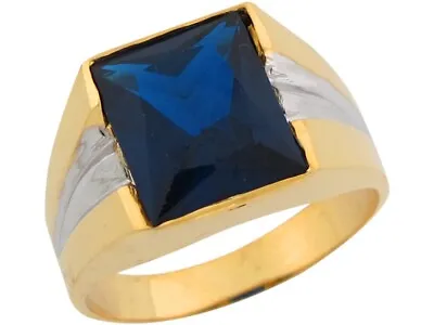 10k Or 14k Two Tone Gold Simulated Sapphire Sleek Handsome Stylish Mens Ring • $484.99