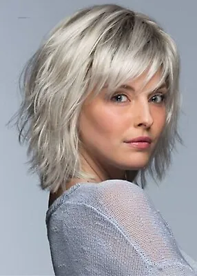 Short Layered Hairstyle Women's White Blonde Natural Straight Synthetic Hair Wig • $17.98