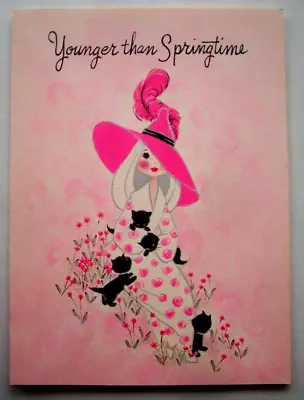 Woman In Pink W Kittens Cats Unsigned Vintage Birthday Greeting Card *KK12 • $7.99