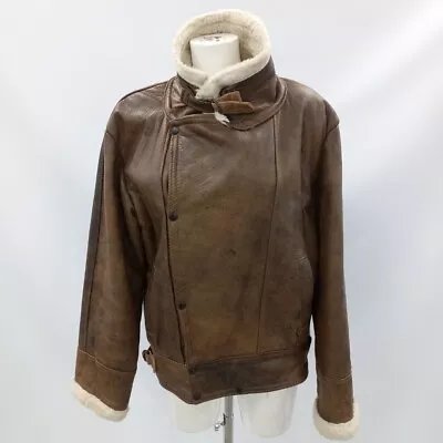 Real Leather Brown Flying Jacket Size L Men's Sheepskin RMF52-SM • £13.50