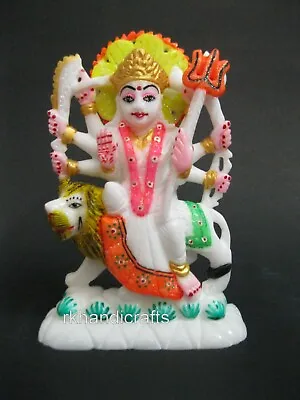 7 Inches White Marble Maa Durga Sculpture Statue Handmade Work Sherawali Mata Ji • $117.60