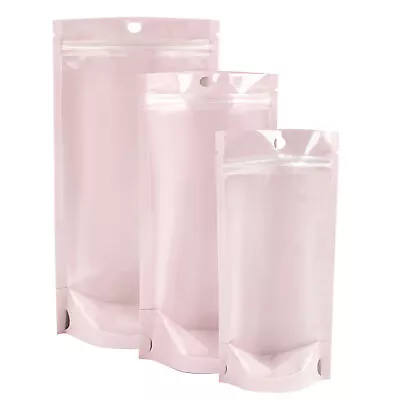 Clear Pink Stand Up Resealable Stand Up Plastic Food Packaging Bags Pouches • $18.98