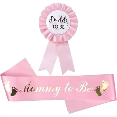 2 Packs Pink Baby Shower Mommy To Be Sash And Daddy To Be Badge Baby GirlShower • $7.99
