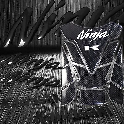 Real Carbon Fiber Fuel Tank Pad+8 Logo Decal+Emblem Sticker For Ninja ZXR Black • $39.77