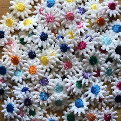 30/50/100 Tiny White & Assorted Centre 13 Mm Guipure Lace Daisy Flower Motifs • £3.25