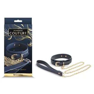 Bondage Couture Collar & Leash Lead Navy Gold BDSM Play Sexy Domination Sub • $50.95