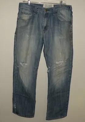 White Tag Premium Denim Men’s Straight Jeans 33 X 31 Blue Distressed Destroyed • $12.97