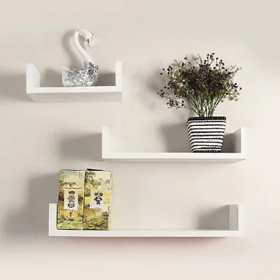 £10.79 • Buy Set Of 3 U Shape Floating Wall Shelves Storage Display Shelf Wooden Home Décor