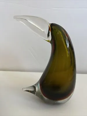 Large Murano Sommerso Glass Tropical Toucan Bird Olive Greenish Heavy! • $47.99