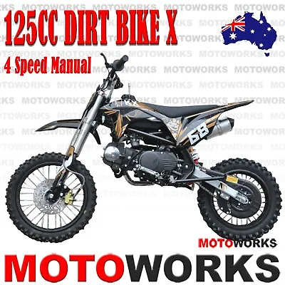 MOTOWORKS 125CC PLUS DIRT TRAIL PIT MOTOR 2 WHEELS PRO BIKE Kick Start BLACK • $999