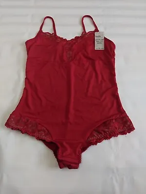 Body Fit Lingerie Bodysuit Soft Smooth Line Lace Trim Sexy Full Body Suit Red • £6.99