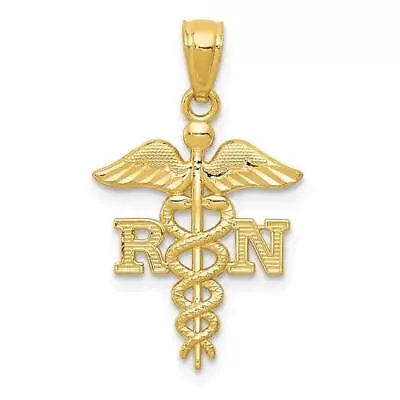 Caduceus RN Medical Symbol Diamond Cut Pendant Charm REAL 14 K Yellow Gold • $121.98