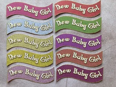 10 Baby Card Making Sentiments Embellishments Craft Toppers Wavy Banners Girl • £3.99