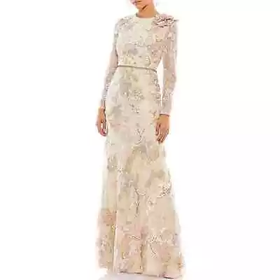 Mac Duggal Floral Lace Embroidered Blush Long Sleeve Gown 20233339 Bride • $220