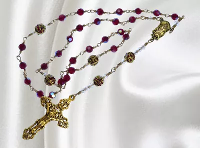 Unbreakable Handmade Anglican Rosary Red Czech Crystal W Gold Bead Caps • $85