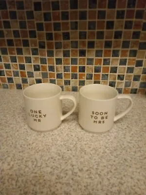 Pair One Lucky Mr & Soon To Be Mrs Mugs Metallic 8cm Diam 9cm High Wedding  Gift • £7.99