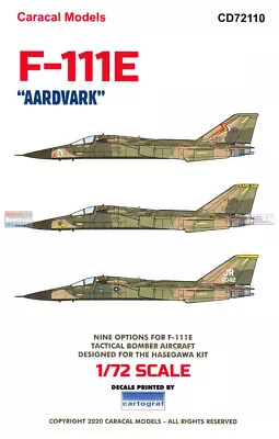 CARCD72110 1:72 Caracal Models Decals - F-111E Aardvark • $20.39