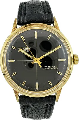 Vintage Gruen 17 Jewel Men's Automatic Wristwatch 710 RSS W Black Crosshair Dial • $180