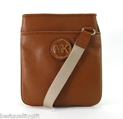 New Michael Kors Fulton Luggagebrowntan Leather+gold Tone Cross Body Hand Bag • $135.99