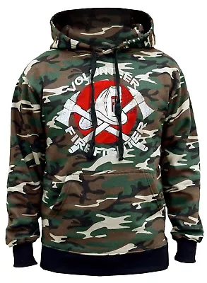 New Men's Volunteer Firefighter Camo Hoodie Fire Dept Fireman Rescue Team Symbol • $28.99