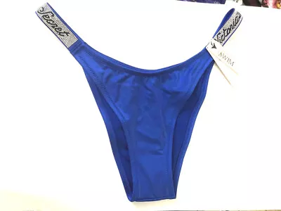 Victoria's Secret Swim Rhinestone Shine Strap Brazilian Bikini Bottom Blue SML • $29