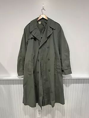 Vtg US Army Military Long Trench Duster Rain Coat Jacket 60s Green Nylon Size 42 • $14