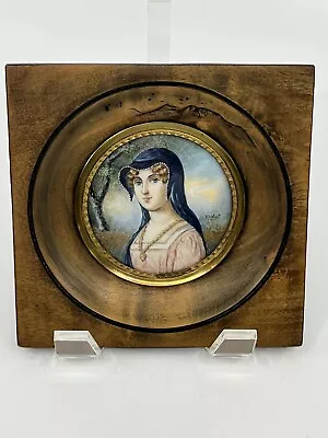 Antique Miniature French Portrait Of Lady Wood Framed Artist Signed • $229