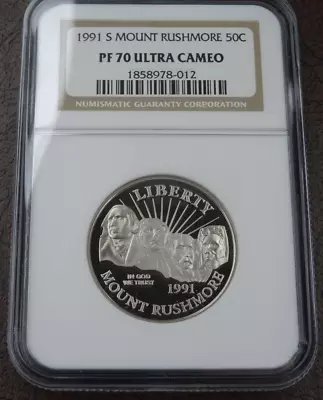 1991-S Mount Rushmore Proof Half Dollar NGC PF 70 Ultra Cameo Commemorative • $54.99