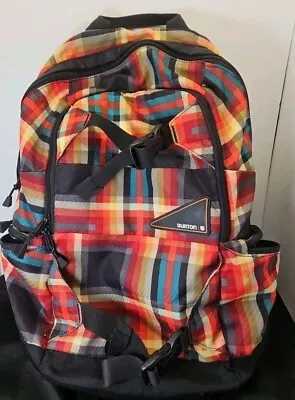 Burton Orange Black Plaid Backpack Multi Pocket Strap Laptop Mens GUC  • $26.99