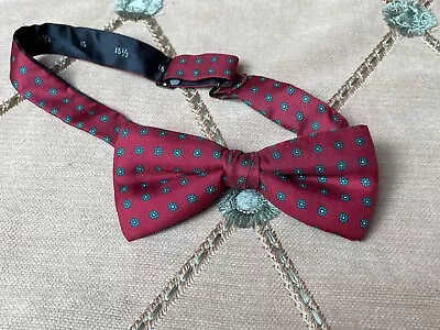 Vtg Pre-Tied Silk Bow Tie - Red With Blue Foulard Fits 13 -17  Neck • $20.75